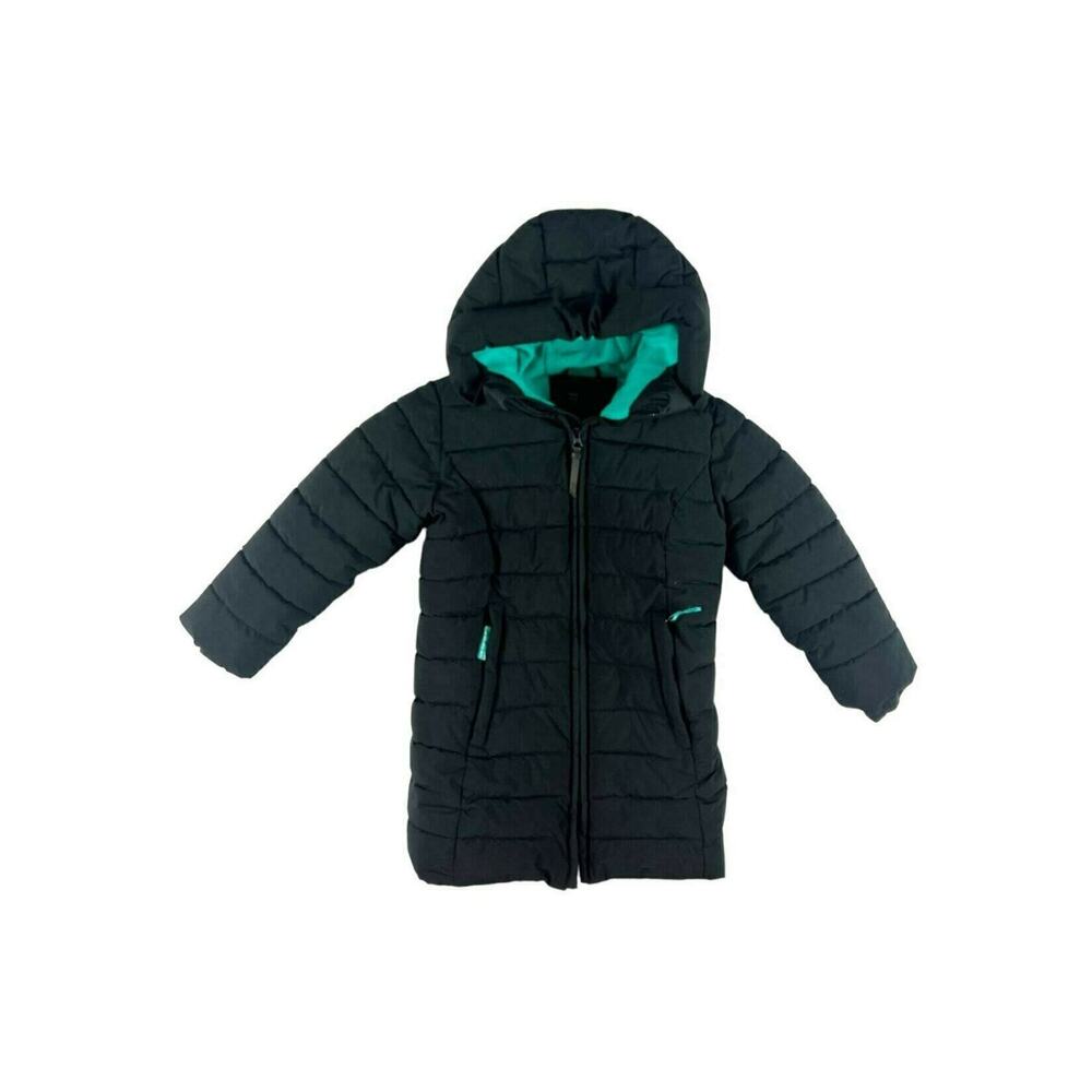 All In Motion Black Mid Length Winter Puffer Hooded Jacket 4-5